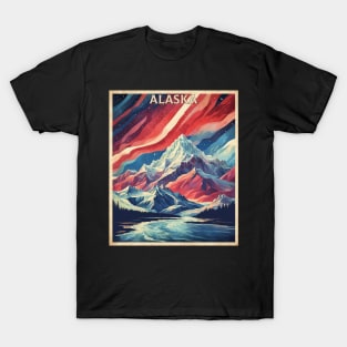 Alaska United States Starry Night Aurora Boreal Vintage Poster Tourism T-Shirt